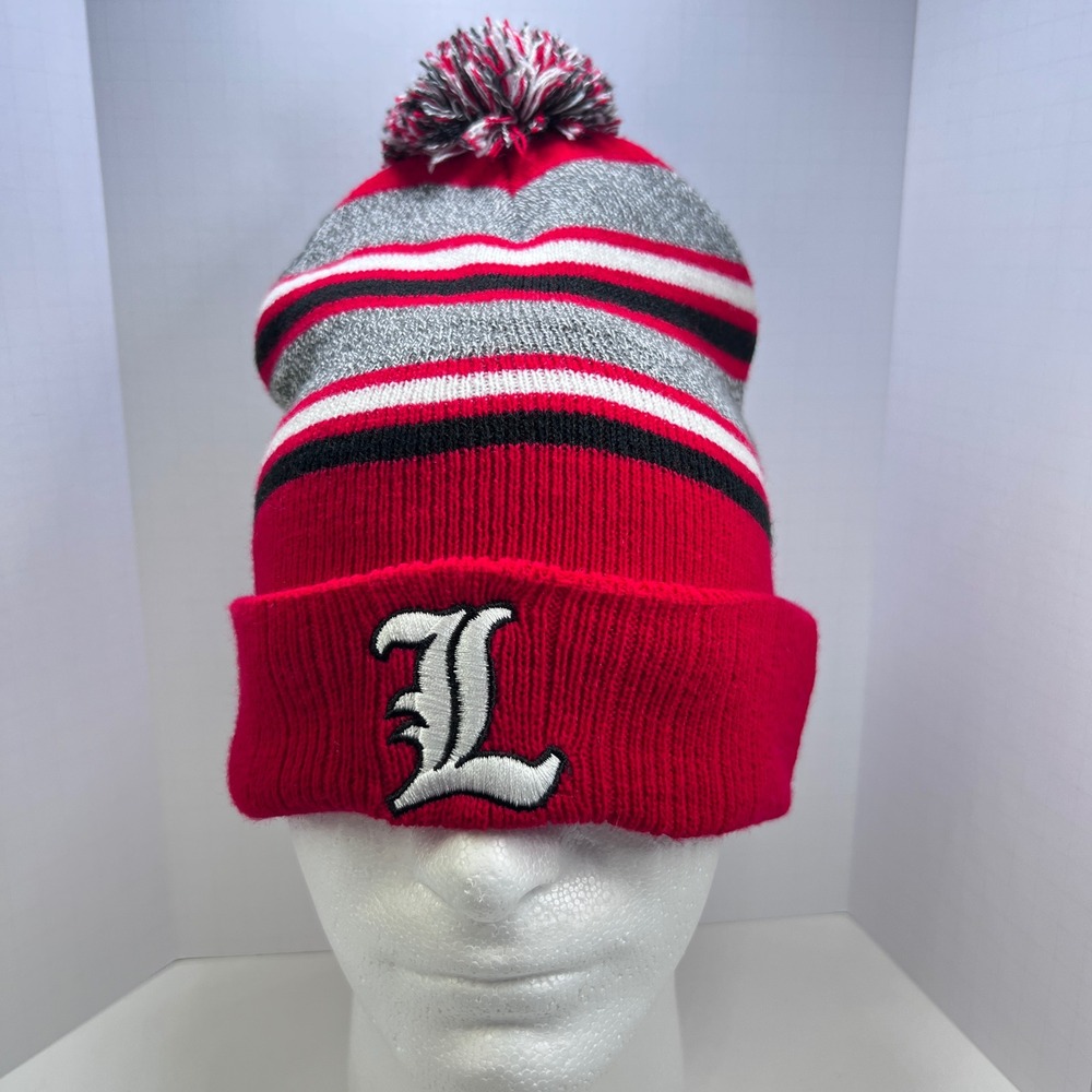 Louisville Cardinals Beanie Captivating Headwear Red Striped Pom Knit Hat NCAA